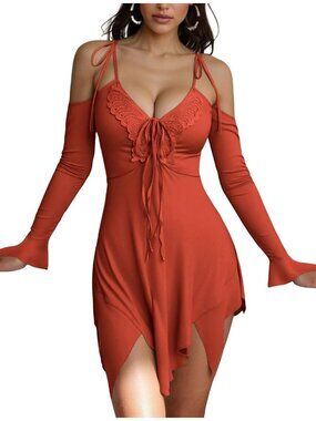 Women's Orange MIDI Halloween Costumes Off Shoulder Butterfly Flowy Dress